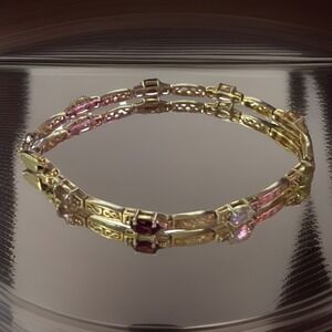 FAS 925 Sterling Silver Bracelet multiple Gemstone Accents Wrap Style 7.25"